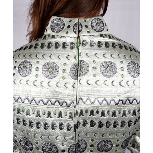 Vintage 1960s Nardiello Rona New York Metallic Mint Brocade Shift Dress | M/L - Picture 6 of 8